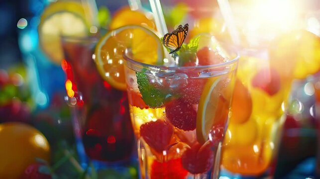 A fresh cherry iced fruit drink served when you are thirsty. seamless looping time-lapse virtual video Animation Background.
