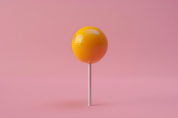 a small yellow lolly on a pink background in the styl