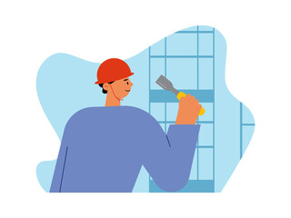 Construction worker illustration. Builder vector illustration.
