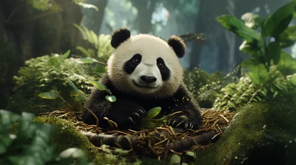 Deurstickers giant panda eating bamboo © ArtProduction