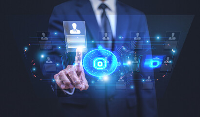 AI technology for HR human resources concept. Human resource manager checks online to choose the...