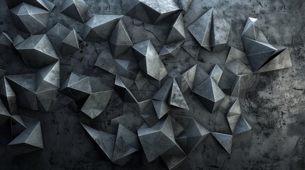 Abstract Dark Concrete 3D Interior with Polygonal Elements

