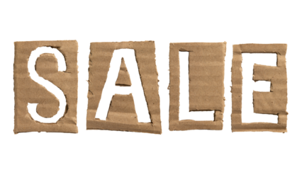 A word "sale" crafted from a cardboard