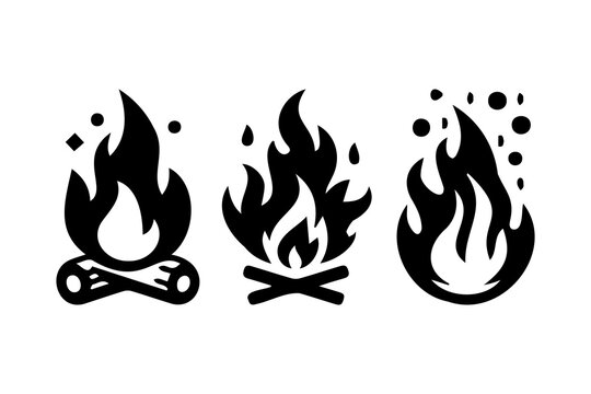 Fire image, flame icon. Black icon isolated on white background.