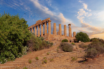 The temple of Juno, in the Valley of the Temples of Agrigento an ancient Greek Temple , Agrigento,...