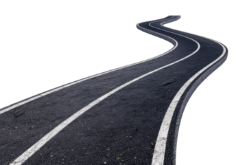 Winding asphalt road isolated on transparent background