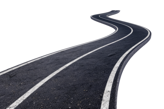 Winding asphalt road isolated on transparent background