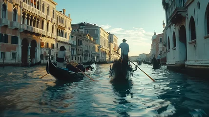 Papier Peint photo Gondoles A gondola ride through the canals of Venice serenaded