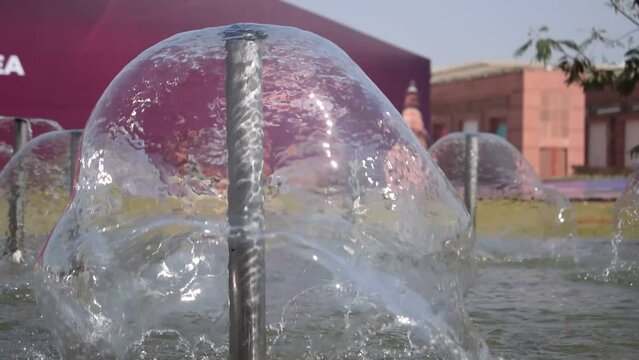 Fountain in the complex of Bharat Mandapam formally known as Pragati Maidan in Delhi India, working fountain in the Bharat Mandapam complex, water in the fountain, fountain in the Bharat Mandapam Park