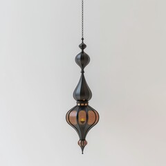 A contemporary Islamic hanging lantern, minimalist in design, isolated on a white background, perfect for modern and clean Ramadan Kareem decoration.