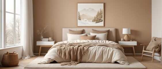 Winter bedroom interior design - obrazy, fototapety, plakaty