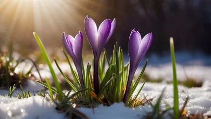 Foto op Canvas spring crocus flowers in snow covered field  © Designer Khalifa