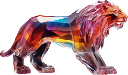 Obraz na płótnie Canvas lion,rainbow crystal shape of lion,lion made of crystal isolated on white or transparent background,transparency 