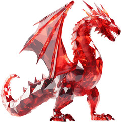 dragon,red crystal shape of dragon,dragon made of crystal isolated on white or transparent background,transparency 