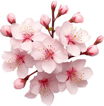pink cherry bloosom flower,sakura flower isolated on white or transparent background,transparency 