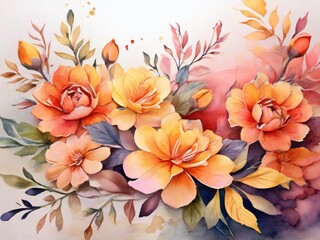 Fototapeta na wymiar beautiful watercolor style warm color floral background. design for poster, banner, web, social media. ai generative design
