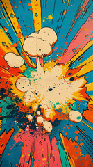 Pop Art explosions in comic style with speech bubbles and bold onomatopoeia