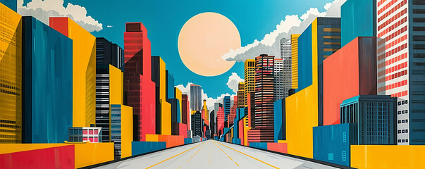 Pop Art interpretations of modern architecture where buildings become canvases for bold designs