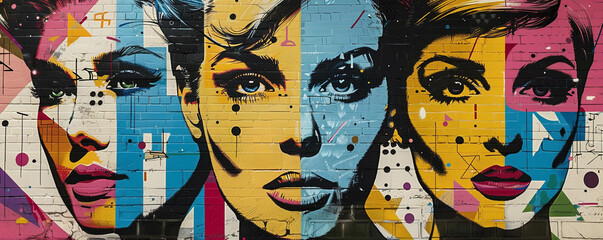 Pop Art murals on city walls showcasing urban renewal through vibrant iconic imagery - obrazy, fototapety, plakaty