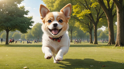 Cute dog is playing in the park. Very adorable cute dog.
