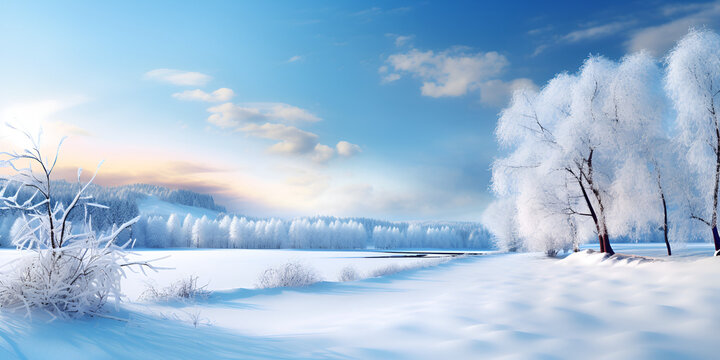 Whispers of Frost: Snowdrifts Festive Winter Wonderland 3D Render of Snowy Fir Trees and Snowdrift Landscape Crafting Enchanting Christmas Backgrounds