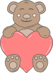 Fototapeta premium Cute cartoon teddy bear holding a large pink heart, ideal for Valentine's Day or love-themed designs.