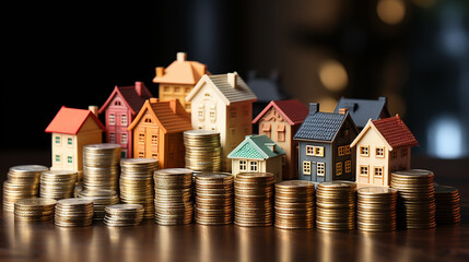 Mini house with a stack of coins. Concept of Investment Property