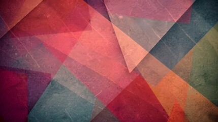 Grungy, grainy & dusty vignetted abstract color background, made of intersecting geometric figures and lines, vintage paper texture