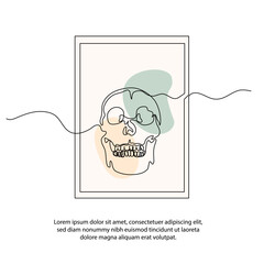 One line skull sketch poster drawing with frame. Abstract minimal continuous line wall decor.