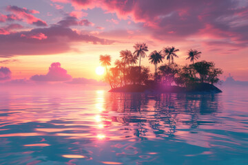 Fototapeta na wymiar Tropical island in the ocean at sunset