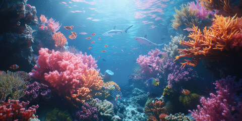 Fototapeta na wymiar Coral reef and fishes scene underwater world