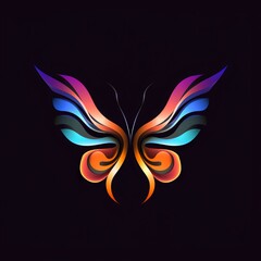 Butterfly Abstract Vibrant Neon Colorful Logo Design on Isolated Black Background - Graphic Design Element