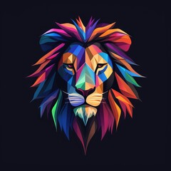 Lion Abstract Vibrant Neon Colorful Logo Design on Isolated Black Background - Graphic Design Element