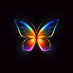 Obraz premium Butterfly Abstract Vibrant Neon Colorful Logo Design on Isolated Black Background - Graphic Design Element