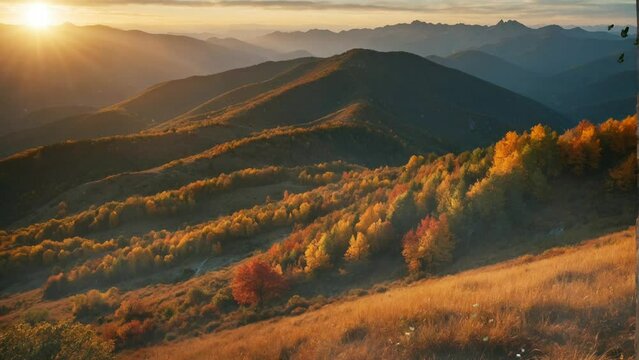 autumn sunset in the mountains. seamless looping video animation 4k