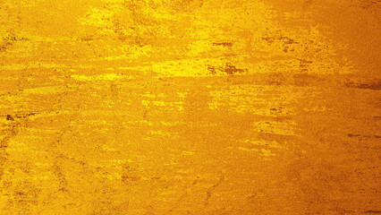 Smudged concrete or cement wall background with shiny golden brown gradient illumination. For...