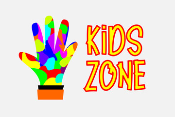 Logo of kids hand full of colorful paint. creativity and imagination for kids