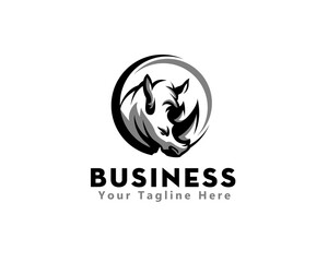 rhino front face art on circle logo icon symbol design template illustration inspiration