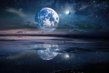 Crédence de cuisine en verre imprimé Pleine Lune arbre Reflective imagery capturing the serene beauty of astronomical phenomena