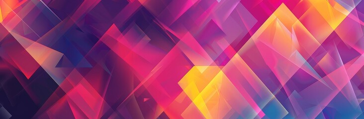 An abstract backdrop showcasing vibrant geometric shapes merging digital and human creativity, featuring bold colors and translucent layers.