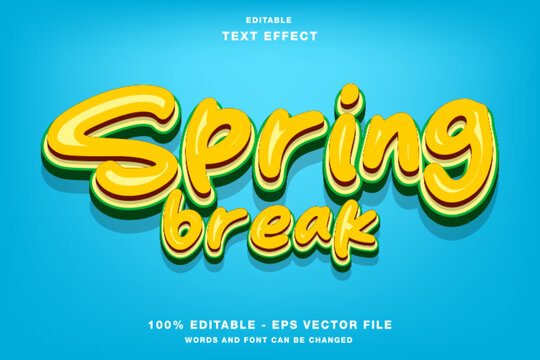 Spring Break Cartoon Editable Text Effect Template Style Premium Vector