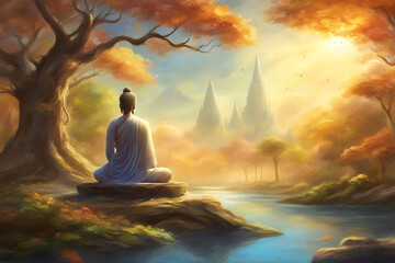 Buddha in lotus position. - obrazy, fototapety, plakaty
