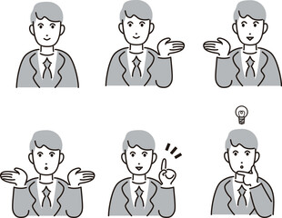 ビジネス　男性　人物　スーツ　ベクター　シンプル　アイコン　飾り　あしらい　イラスト素材セット