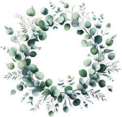 Cool Toned Eucalyptus Leaves Circular Arrangement isolated on solid white background
