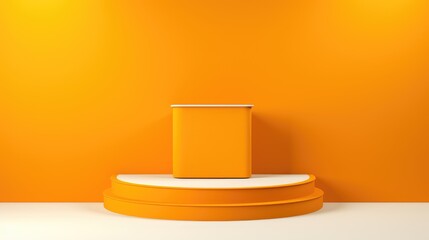 Simple and elegant yellow podium in a monochromatic orange setup. Ai Generated