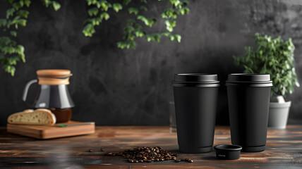 Travel mug mockup with sleek design, perfect for on-the-go coffee lovers - obrazy, fototapety, plakaty