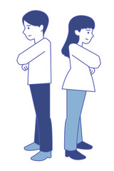 対立して背を向ける男女のシンプルイラスト
