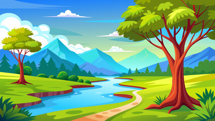 Obraz na płótnie Canvas Summer landscape, riverbank and tree