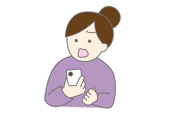 スマホを握りしめて反論する女性のシンプルイラスト