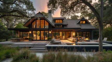 Fototapeta premium From its thatched roof to its earthy organic materials this home encapsulates the essence of savannah living offering a peaceful retreat from the bustle of everyday life.